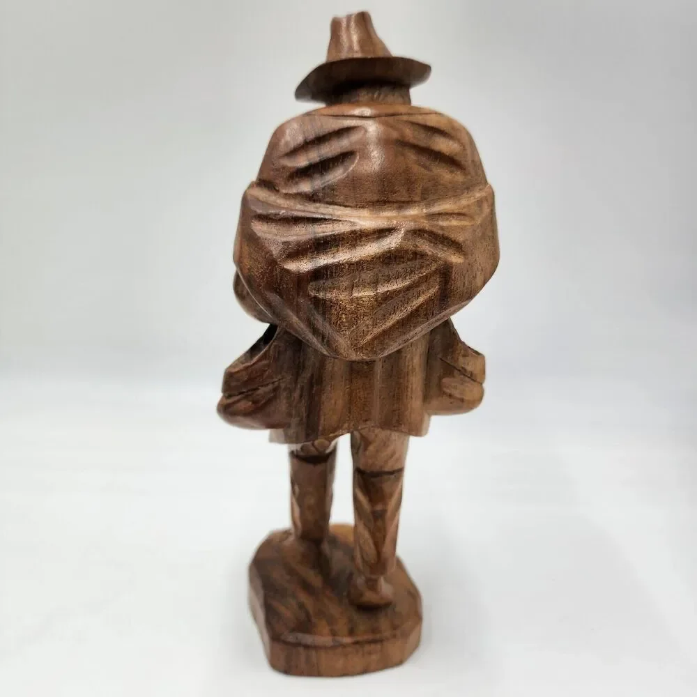 Vintage Carved Wood Sad Drifter Beard Bare Feet Hobo Folk Art Figurine Statue